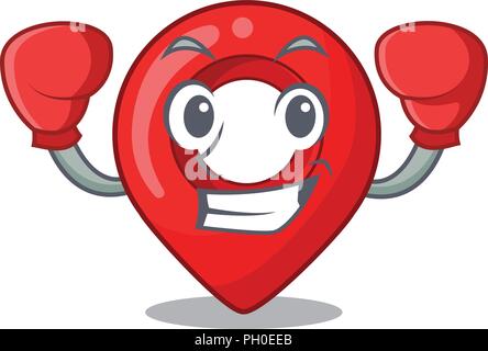 Boxing GPS navigation pin on character cartoon vector illustration Stock Vector