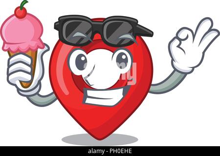 With ice cream navigation pin location map character cartoon vector illustration Stock Vector