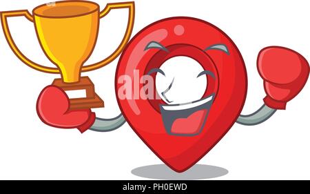 Boxing winner map marker navigation pin mascot cartoon Stock Vector