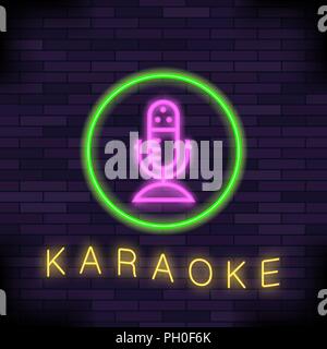 Glowing Light Karaoke. Musical Logo. Colorful Line Icon. Sign Board of Music Bar Stock Vector