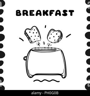Cartoon toaster with toasts. Hand drawn illustration. Stock Vector