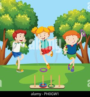 children playing ring toss scene illustration Stock Vector