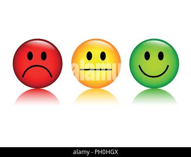 three emoticon smiley rating buttons isolated on white background vector illustration Stock Vector