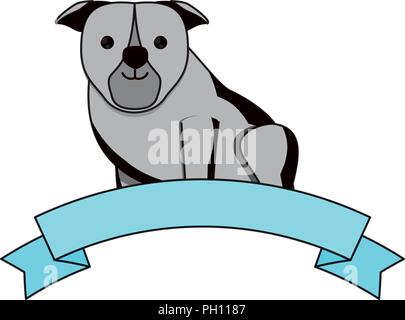 decorative ribbon with cute bulldog dog icon over white background ...