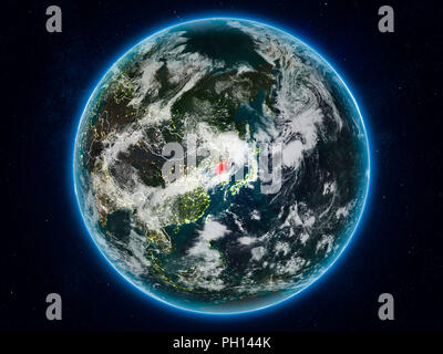 North Korea from space on planet Earth at night with visible country ...