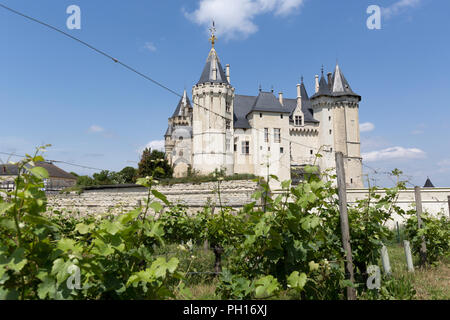 Town of Saumur, France. Picturesque view of the Chateau de Saumur which overlooks the town of Saumur and the River Loire. Stock Photo
