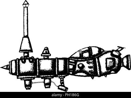 Submarine hand drawn in old sketch style. Vector illustration Stock Vector