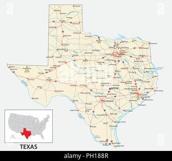 road map of the US American State of Texas. Stock Vector
