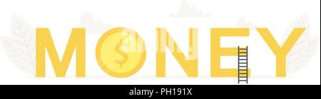 Vector big word Money and coin, cash banner for design concept. Illustration for presentations on white background Stock Vector
