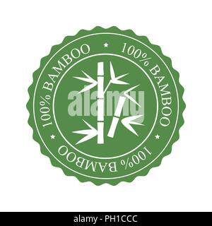 Vector icon, label or emblem with bamboo plant silhouette. Concept for fabric, textile, package, furniture materials. Whita and green palette Stock Vector