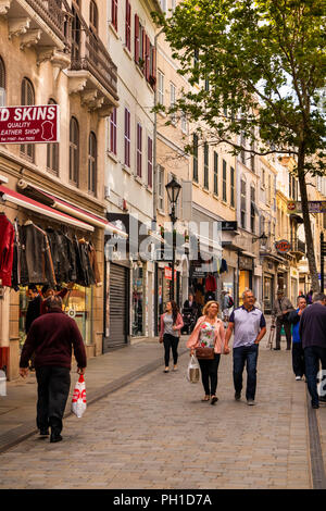 Gibraltar, Main Street, visitors in pedestrianised lane lined with tax free shops Stock Photo