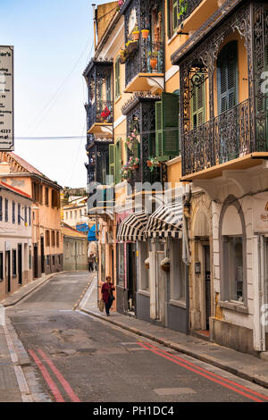 Gibraltar, Governor’s Street, shops in local trading area on slopes of the rock Stock Photo