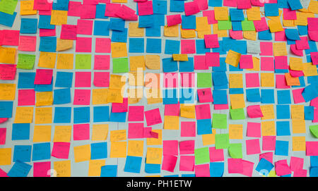 LiA Wall covered in sticky notes with various personal messages of love, peace and relationships by adults and children at the Museum of Liverpool Stock Photo