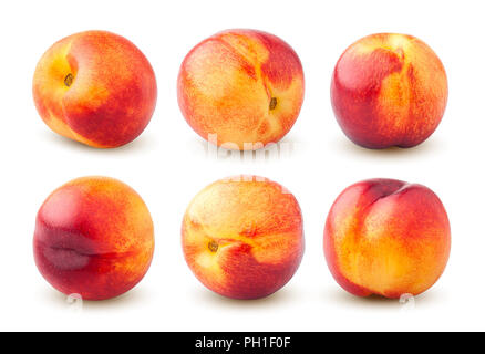 Nectarine or peach isolated on white background, clipping path, full depth of field Stock Photo