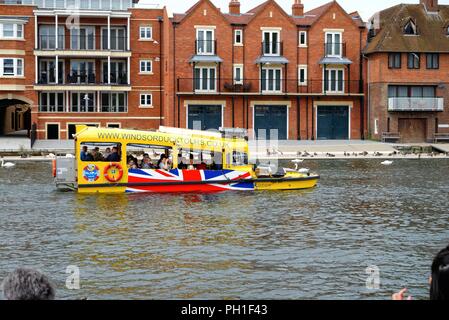 yellow duck tours amphibious vessel on the river thames