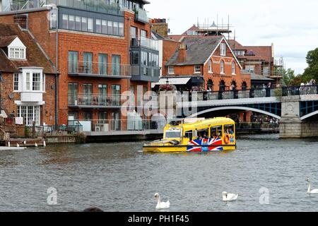 yellow duck tours amphibious vessel on the river thames