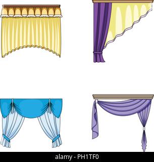 Different types of window curtains.Curtains set collection icons in cartoon style vector symbol stock illustration . Stock Vector