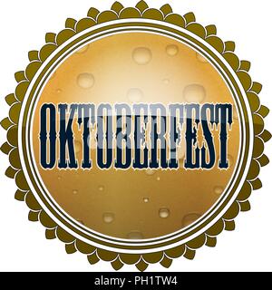 Oktoberfest design. Glossy sign in stylized shape of beer cork. Stock Vector
