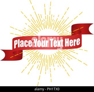 Light rays, sunburst, rays of sun with red decorative ribbon for your text. Stock Vector