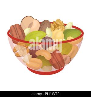 A mixture of different kinds of nuts. Different nuts single icon in cartoon style vector symbol stock illustration . Stock Vector