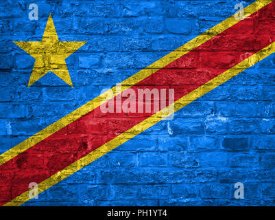 Flag of Democratic republic of Congo over an old brick wall background, surface Stock Photo