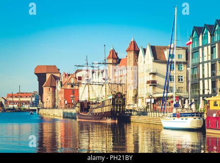 Old town waterfront over Motlawa, Gdansk Stock Photo