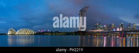 Singapore; Night photography; Bay front; Bay gardens; Marina Bay Sands hotel. Stock Photo