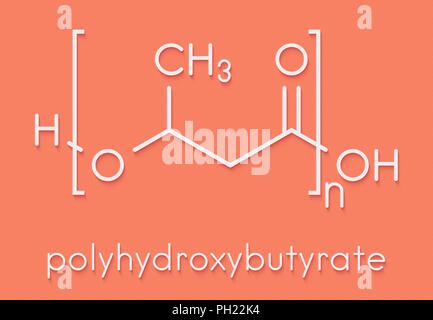 Polyhydroxybutyrate (PHB) biodegradable plastic, chemical structure. Polymer that is both bio-derived and compostable. Skeletal formula. Stock Photo