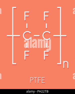 Polytetrafluoroethylene (PTFE) polymer, chemical structure. Used as lubricant and in non-stick cookware. Skeletal formula. Stock Photo