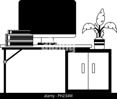 Cabinet with books and plant pot in black and white Stock Vector Image ...