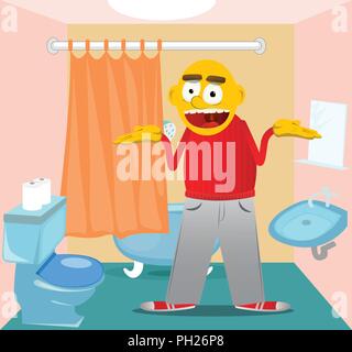 Yellow man shrugs shoulders expressing don't know gesture. Vector cartoon illustration. Stock Vector