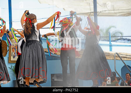 Young people performing a Flamenco dance during the celebration of Malaga Festival, Malaga, Andalusia, Spain, Europe Stock Photo