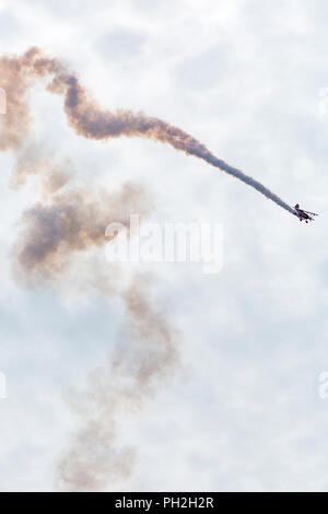 Bournemouth, UK. 30th August 2018. Up to a million people are set to descend on Bournemouth over the next four days as the 11th annual Bournemouth Air Festival gets underway. Lovely sunny day for the start of the festival.  A first for Bournemouth Air Festival, pilot Rich Goodwin showcases the Muscle Biplane Pitts SaS G-EWIZ Super Pitts S2S (G-EWIZ) Muscle biplane combining aerial manoeuvres and high energy muscle biplane aerobatics - a special treat in the morning for the opening, ahead of the advertised schedule for the afternoon flying. Credit: Carolyn Jenkins/Alamy Live News Stock Photo