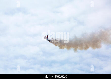 Bournemouth, UK. 30th August 2018. Up to a million people are set to descend on Bournemouth over the next four days as the 11th annual Bournemouth Air Festival gets underway. Lovely sunny day for the start of the festival.  A first for Bournemouth Air Festival, pilot Rich Goodwin showcases the Muscle Biplane Pitts SaS G-EWIZ Super Pitts S2S (G-EWIZ) Muscle biplane combining aerial manoeuvres and high energy muscle biplane aerobatics - a special treat in the morning for the opening, ahead of the advertised schedule for the afternoon flying. Credit: Carolyn Jenkins/Alamy Live News Stock Photo