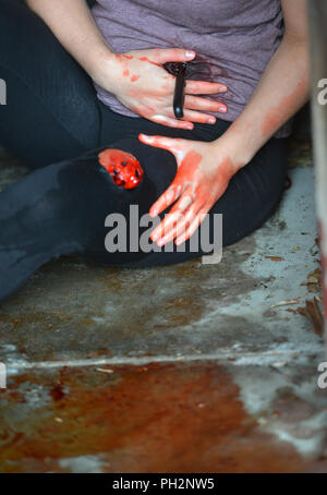 Mock-up of a stab victim in a doorway Stock Photo