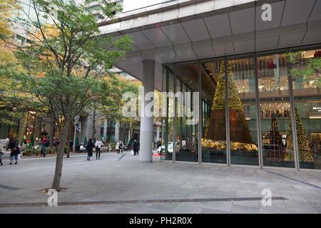 'United Arrows' shop window with Christmas trees at the Marunouchi Business District in Chiyoda, Tokyo, Japan, November 26, 2017. () Stock Photo