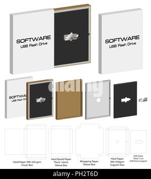 rigid box for flash drive packaging die-cut mockup Stock Vector