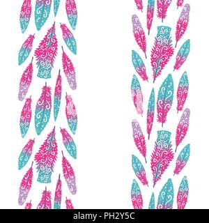 Vector Background with stripes of bright hand drawn feathers isolated on white Stock Vector