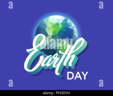 Earth Day. Vector illustration with handwritten text on a turquoise background Stock Vector