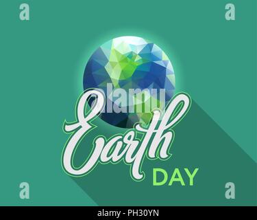 Earth Day. Vector illustration with handwritten text on a turquoise background Stock Vector