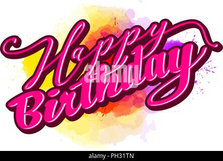 happy birthday lettering. Nice calligraphic artwork for greeting cards, poster pints or wall art. Hand-drawn outlined vector sketch. Stock Vector