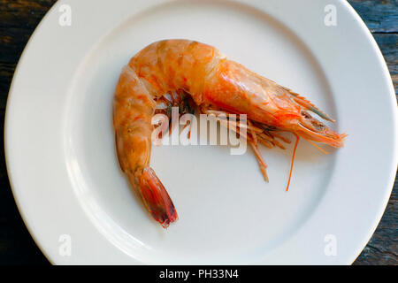 Raw big shrimp on the plate Stock Photo