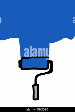 Freehand illustration of a roll painting a wall Stock Vector