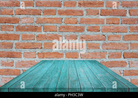 Perspective blue top wooden on brick wall, stock photo Stock Photo