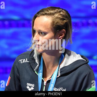 Budapest, Hungary - Jul 26, 2017. Competitive swimmer PELLEGRINI Federica (ITA) at the Victory Ceremony of the Women's 200m Freestyle. FINA Swimming W Stock Photo