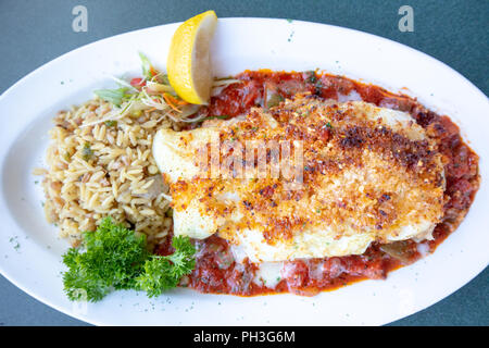 Portuguese Fish, (cod) the Lobster Pot restaurant, Provincetown, MA, USA Stock Photo