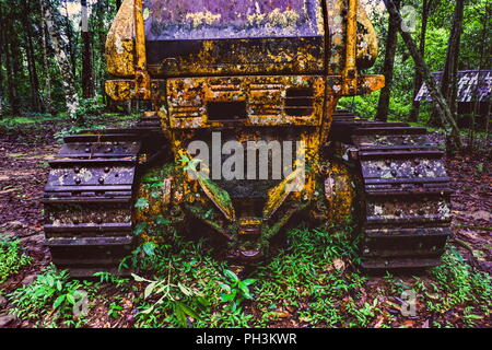 old Tractor in forest Stock Photo