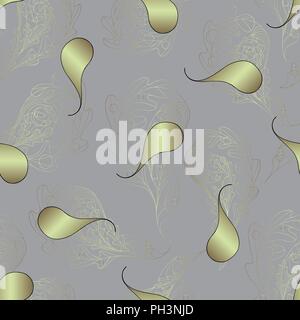 Hand drawn abstract gold paisley vector seamless pattern for surface design, textile, wallpaper, wrapping paper, fabric. Stock Vector