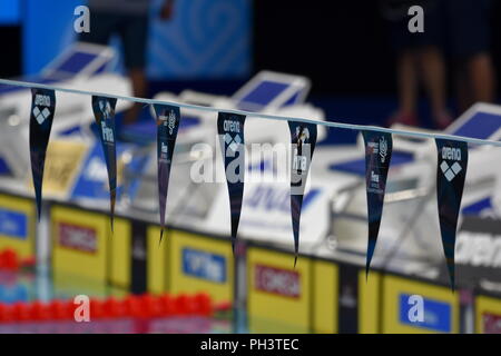 Budapest, Hungary - Jul 26, 2017. arena logo on the backstroke indicator. FINA Swimming World Championship was held in Duna Arena. Stock Photo