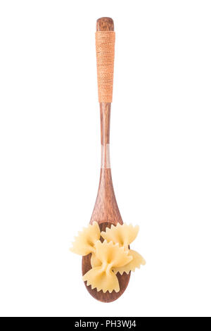pasta on wooden spoon, isolated on white background, clipping path Stock Photo